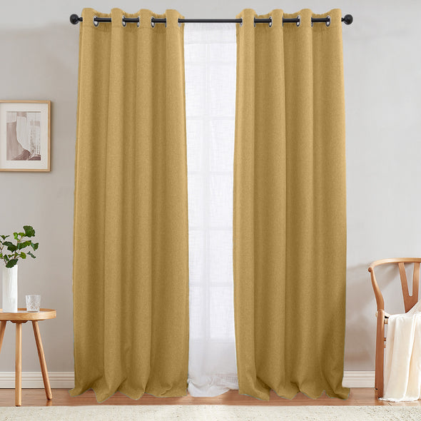 Jinchan Sterling Linen Textured Room Darkening Curtains