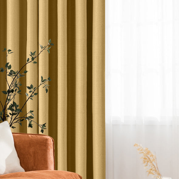 Jinchan Sterling Linen Textured Room Darkening Curtains