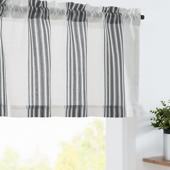 Striped Linen Curtains 63 Inch Length for Living Room Blue Stripe Curtains Rod Pocket Semi Sheer Back Tab Light Filtering Drapes for Bedroom Farmhouse Rustic Window Curtain Set 2 Panels