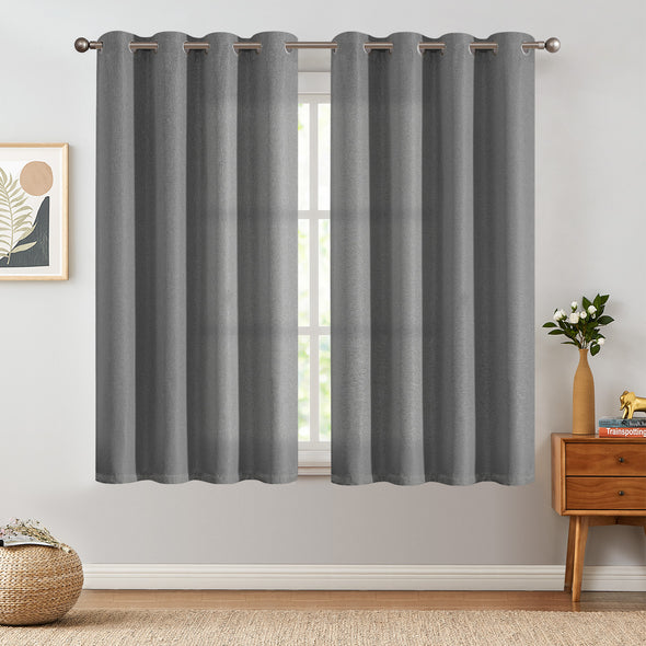 Jinchan Sterling Linen Textured Room Darkening Curtains