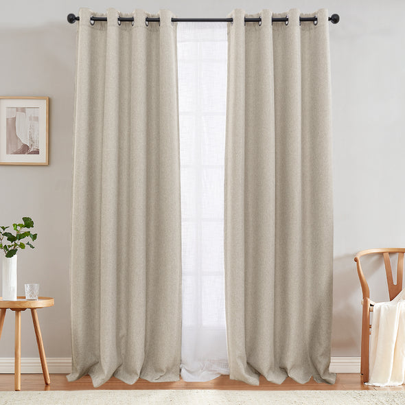 Jinchan Sterling Linen Textured Room Darkening Curtains