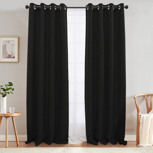 Jinchan Sterling Linen Textured Room Darkening Curtains