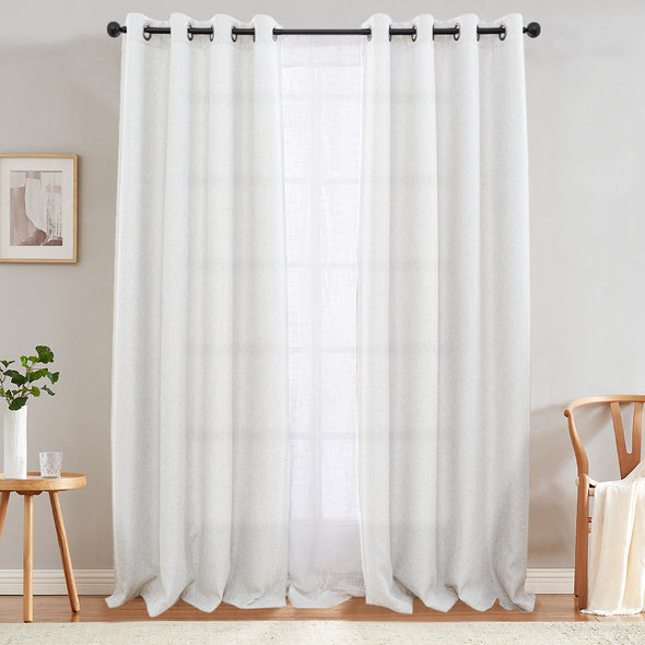 Jinchan Sterling Linen Textured Room Darkening Curtains