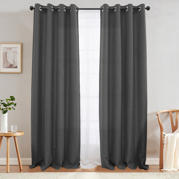 Jinchan Sterling Linen Textured Room Darkening Curtains