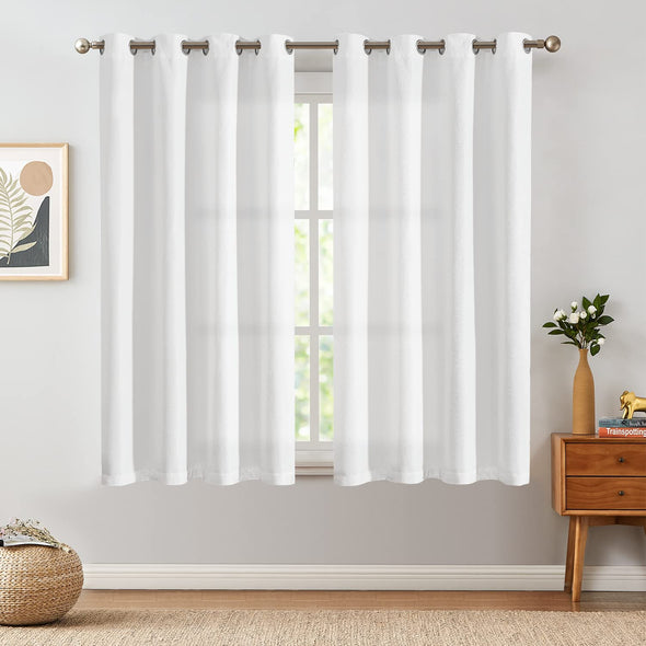 Jinchan Sterling Linen Textured Room Darkening Curtains