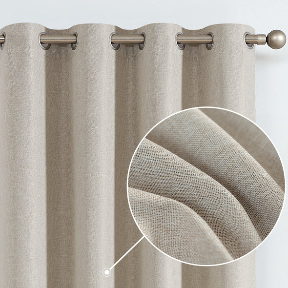Jinchan Sterling Linen Textured Room Darkening Curtains