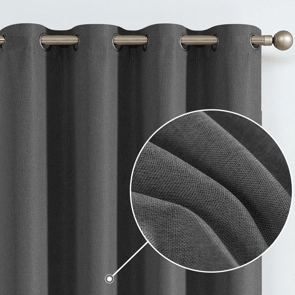 Jinchan Sterling Linen Textured Room Darkening Curtains