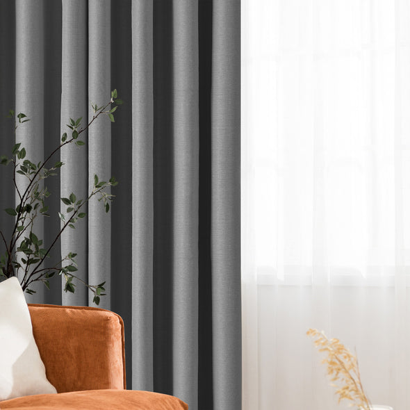 Jinchan Sterling Linen Textured Room Darkening Curtains