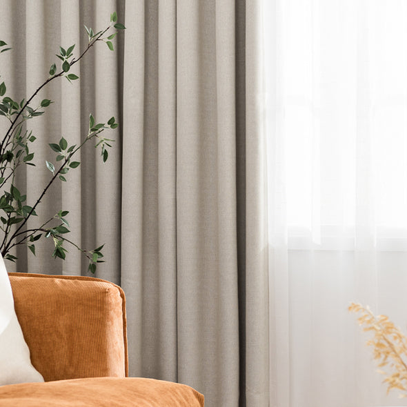 Jinchan Sterling Linen Textured Room Darkening Curtains