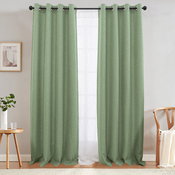 Jinchan Sterling Linen Textured Room Darkening Curtains