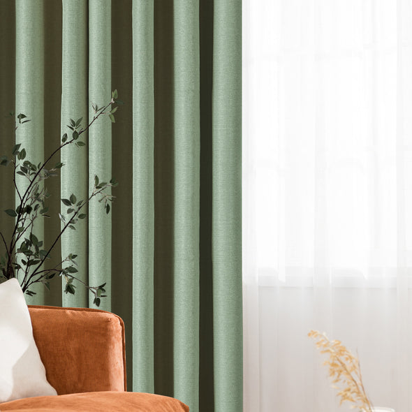 Jinchan Sterling Linen Textured Room Darkening Curtains