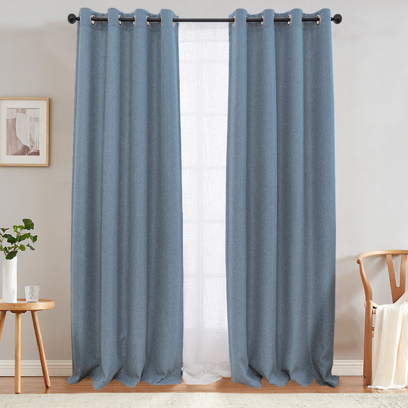 Jinchan Sterling Linen Textured Room Darkening Curtains