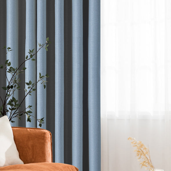 Jinchan Sterling Linen Textured Room Darkening Curtains