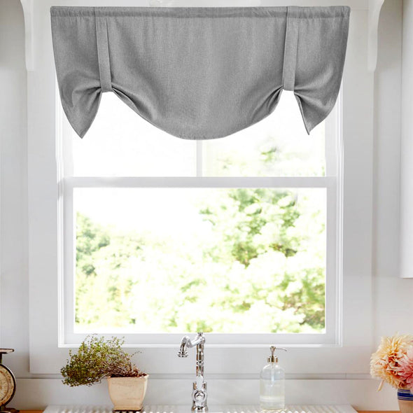 Linen Textured Tie Up Valances for Window Room Darkening Adjustable Rod Pocket Valance Kitchen Curtain W52 x L20 1 Panel