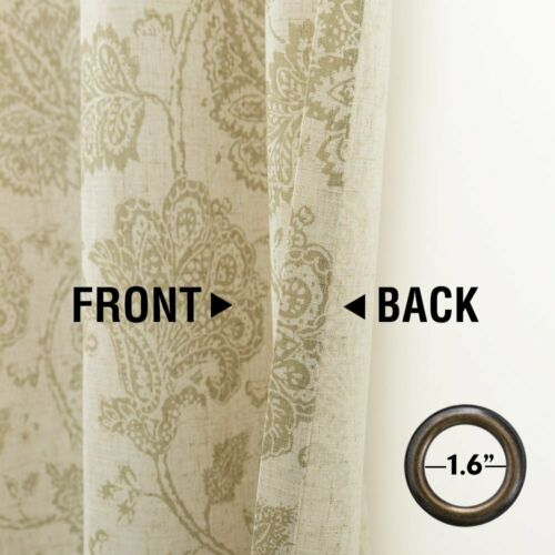 Floral Scroll  Linen Curtains Grommet Top  Design Living Room 2 Panels