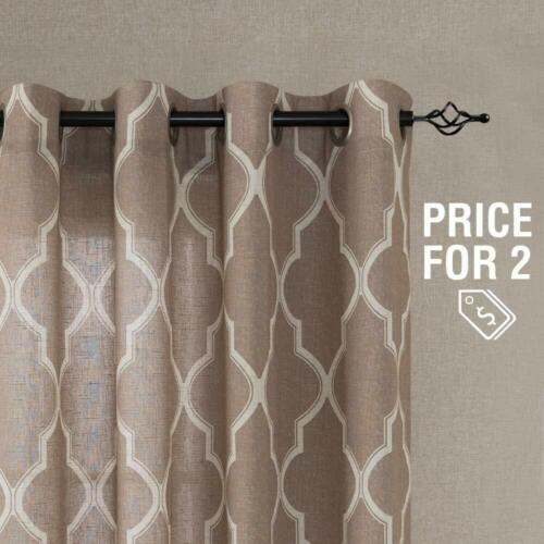 Moroccan Tile Curtains Print for Bedroom Flax Linen Blend extured Geometry 2 Panels