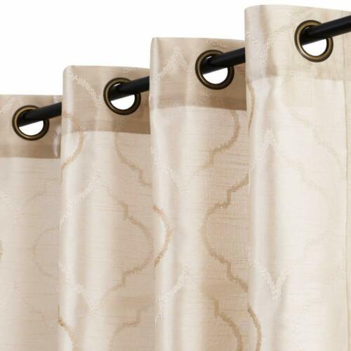 Faux Silk Floral Curtains Moroccan Tile Design Embroidered Grommet Top 2 Panels