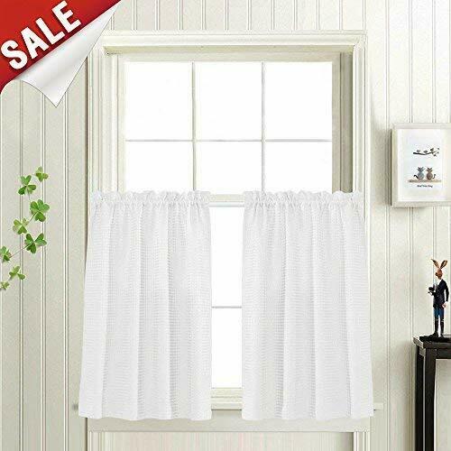 Waffle Woven Cafe Curtains Waterproof Kitchen Window Curtain Sets 2 Planes