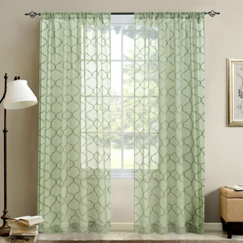 Sheer Curtains for Living Room Moroccan Tile Embroidered Window Curtains 2 Panel