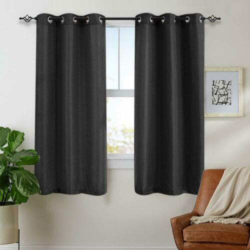 Black Curtains for Bedroom 84 inches Long Waffle Weave Textured 2 Panels