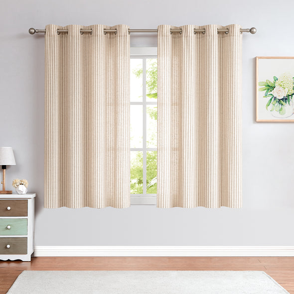 Linen Textured Curtains Stripe Pattern for Living Room Grommet Top 2 Panels