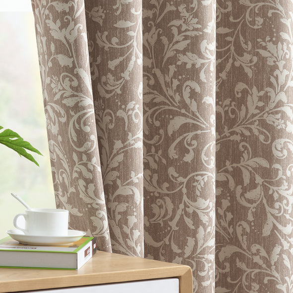 jinchan Farmhouse 80% Blackout Curtains for Bedroom Thermal Curtains Room Darkening Scroll Floral Patterned Thermal Insulated Curtains Living Room Vintage Country Curtain 63 inch Long 2 Panels Taupe