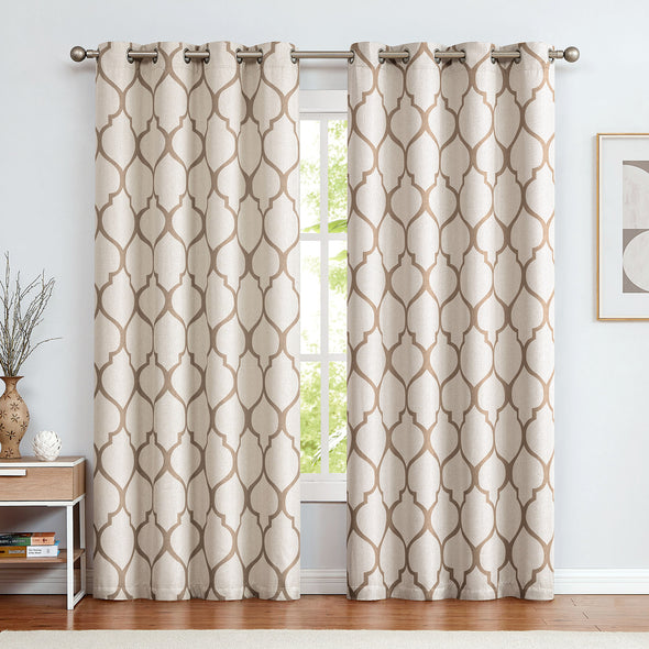 Moroccan Tile Linen Textured Curtains Printed Curtain Panel Bedroom Living Room Thermal Insulated Window Treatment 1 Panel