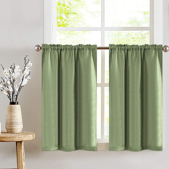 Kitchen Curtains Waffle Textured Tier Curtains Light Filtering Cafe Curtains for Bathroom Rod Pocket 2 Panels