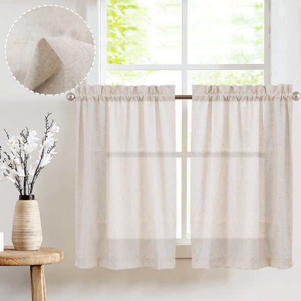 JINCHAN Tier Curtains Linen Textured Kitchen Curtains Small Cafe Curtains for Window Treatment Set 2 Panels