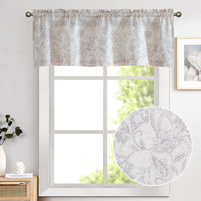 Valances for Window Linen Textured Valance Curtain for Kitchen Rod Pocket Small Window Curtains Botanic Design Rustic Floral Printed Valance 1 Panel