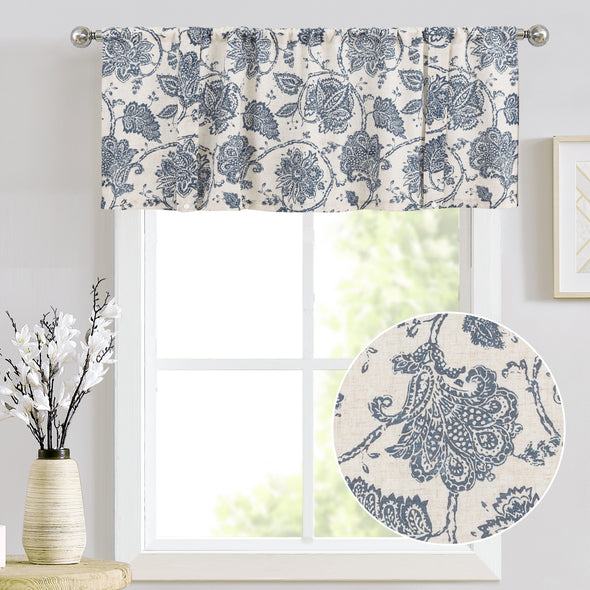Valance Curtain Kitchen Farmhouse Window Valance for Living Room Linen Scroll Paisley Valance for Bedroom Bathroom Decor Floral Printed Tie Up Valance 20 Inch 1 Panel Rod Pocket