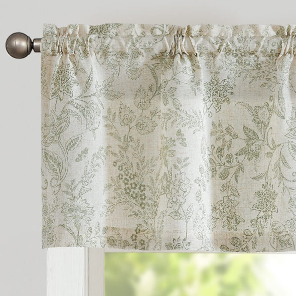 Valances for Window Linen Textured Valance Curtain for Kitchen Rod Pocket Small Window Curtains Botanic Design Rustic Floral Printed Valance 1 Panel