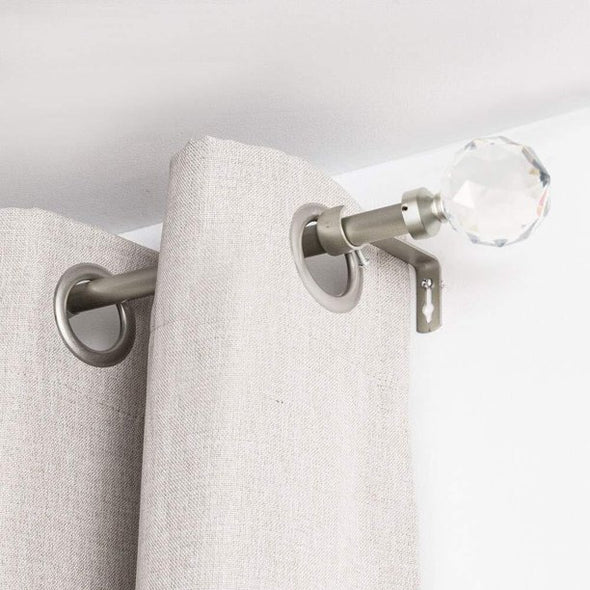 Curtain Rod 3/4 inch Crystal Ball 36"-72" Tension Extendable Single Curtain Rod with Brackets Silver