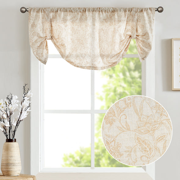Kitchen Tie Up Valance Curtain Linen Floral Farmhouse Valance for Living Room Bathroom Bedroom Country Valance Window Treatments Small Cafe Curtian 18 Inch Rod Pocket 1 Panel