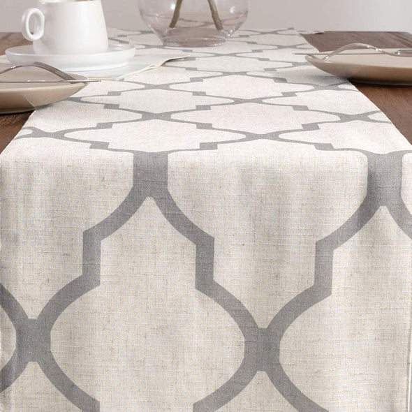 Moroccan Tile Tablecloth Linen Textured for Kitchen Geometric Trellis Printed Table Cover for Wedding Party Banquet Decoration 1 Panel 54" L