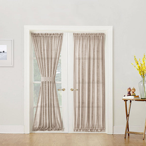 French Door Panel Curtains Privacy Sheer Door Curtain Panels Linen Look Textured French Door Curtains