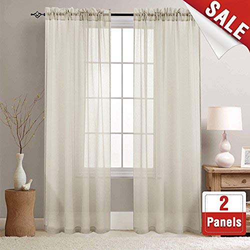 Sheer White Curtains for Living Room Bedroom Window Curtain 1 Pair 63"/84"/95"Length