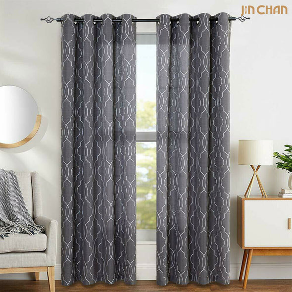 Curtains Moroccan Trellis Pattern Embroidered  Grommet Top for Bedroom 2 Panles