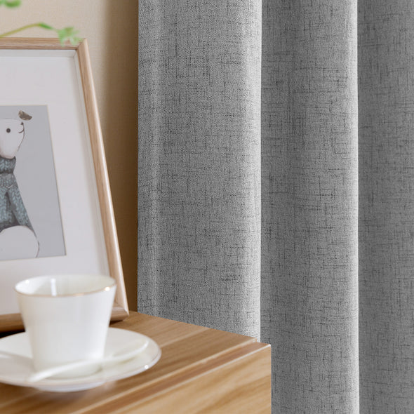 Linen Textured Curtains Grommet Top Blackout Drapes Living Room Bedroom Window Treatment 2 Panels