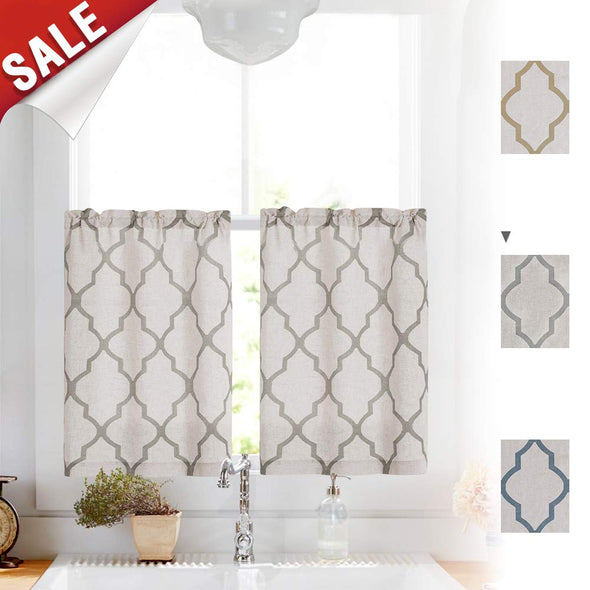 Moroccan Print Tier Curtains Kitchen Cafe Half Window Panels 1 Pair 26"W x 36"L