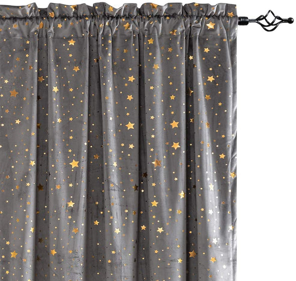 Velvet Curtains for Living Room Bedroom Star Rod Pocket Drapes Star Foile Detail Christmas Decor Window Treatment Set 2 Panels