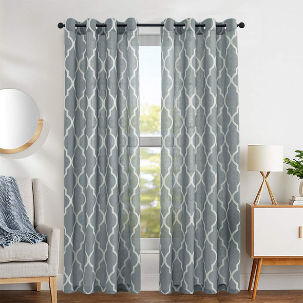 YUKI // Linen Blend Moroccan Tile Curtains Grommet Top Design 2 Panels