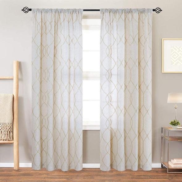 Linen Textured Curtains for Living Room Long Wavy Window Curtains 2 Panels