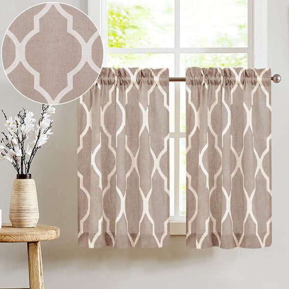 Printed Tier Curtains for Kitchen Moroccan Tile Pattern Short Window Curtains 1 Pair