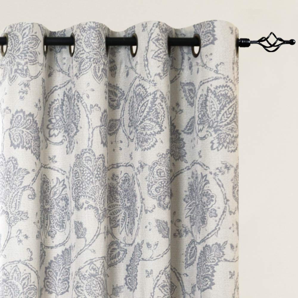 Paisley Scroll Printed Linen Textured Curtains Grommet Top 1pair Jinchan Sp
