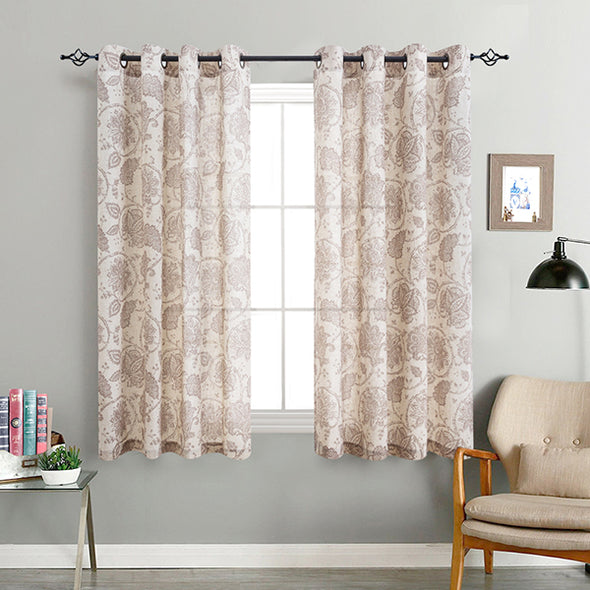 TIA // Paisley Scroll Design Linen Blend Curtains Grommet
