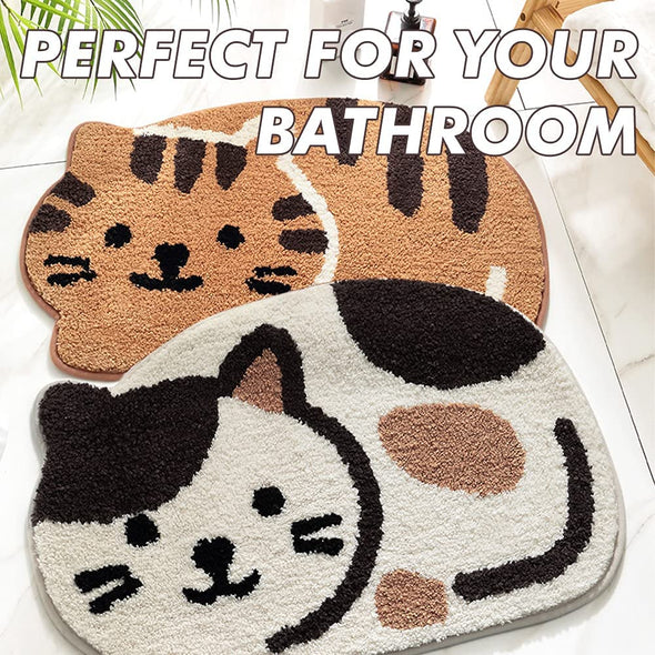 Area Rug Bath Mat Cute Cat Bathroom Rug Bathmat Pet Rug Door Mat Water Absorbent Non-Slip 1'5"x 2'2" Beige