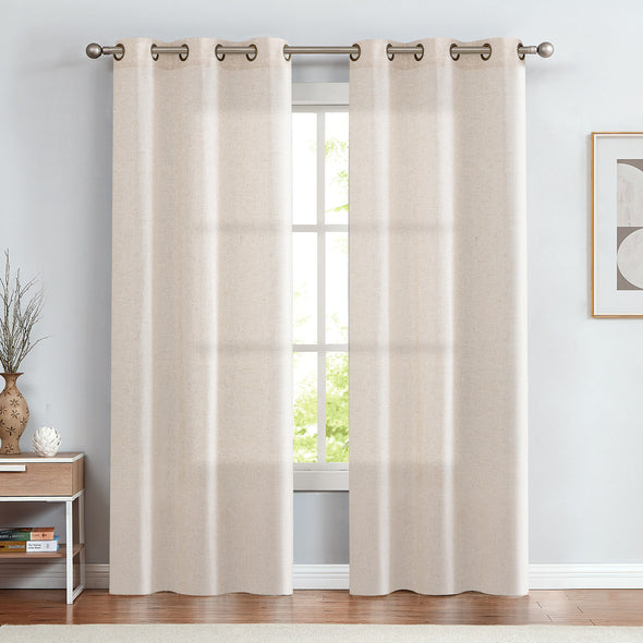 Linen Textured Curtains for Living Room Grommet Top Window Treatment Set for Bedroom 2 Panels