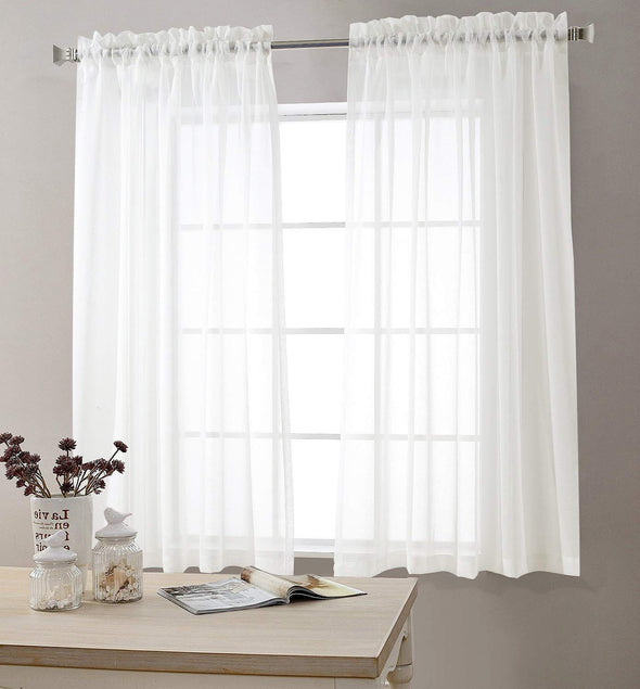 Sheer White Curtains for Living Room Bedroom Window Curtain 1 Pair 63"/84"/95"Length