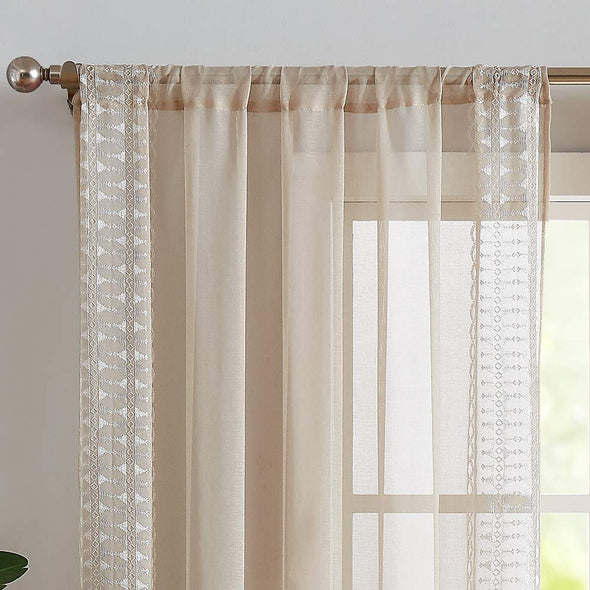 Sheer Curtains for Living Room Embroidered Window Curtains Sheer Curtain for Bedroom 2 Panels